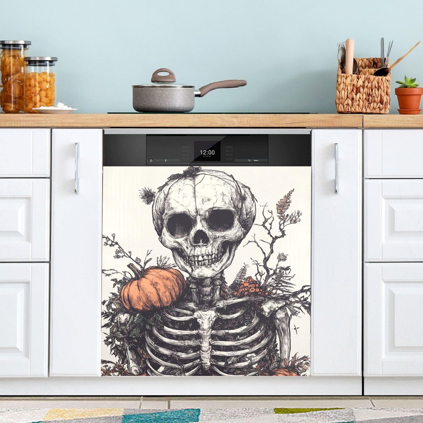 ALAZA Halloween Pumpkins Skeleton Dishwasher Magnet Cover Magnetic Refrigerator Magnet Cover Fridge Sticker Home Kitchen Decor,23 x 26 inch