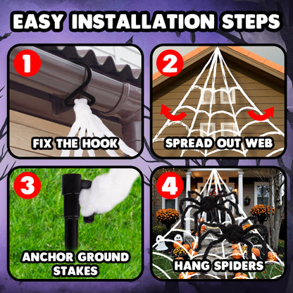 ArtCreativity Giant Spider Halloween Decorations, Includes Two 24" Spiders and a 16.4' Spider Web, Outdoor Spider Web Decoration with 2 Giant Spiders, Outdoor Halloween Decorations for Haunted House