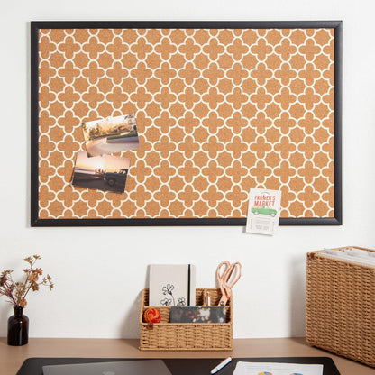 U Brands Cork Bulletin Board, 36" x 24", Black Wood Style Frame, Quatrefoil Design Print, Industrial Grade Pinning Surface
