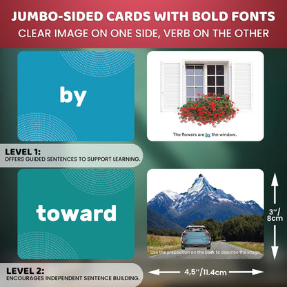 QUOKKA 104 Prepositions Flash Cards with Realistic Images for Pre-K Kindergarten - Perfect for Teachers, Parents, Speech Development Activities - Words&Sentences Vocabulary Builder for Kids Adults