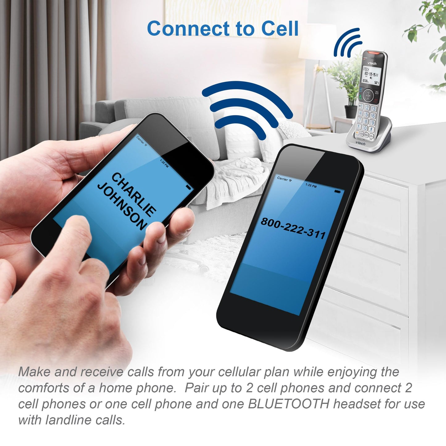 VTech VS112-4 Bluetooth 4 Handset Cordless Phone for Home with Answering Machine, Call Blocking, Caller ID, Intercom and Connect to Cell