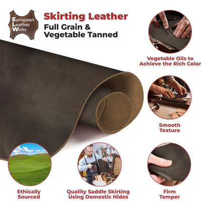 ELW 8-10 oz (3-4 mm) Skirting Veg Tan Leather | Dark Brown 1-2 SQFT| Thick Cowhide Tooling Leather Sheet for Belts, Saddle, Holster, Sheaths, Bulk Real Leather Pieces, Crafts, Remnants, Scraps USA