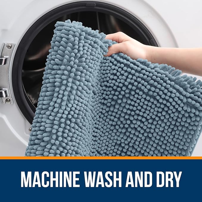 OLANLY Large Bathroom Rugs 40x24, Extra Soft Absorbent Chenille Bath Rugs, Rubber Backing Quick Dry, Machine Washable Bath Mats for Bathroom Floor, Tub and Shower, Home Decor Accessories, Airy Blue