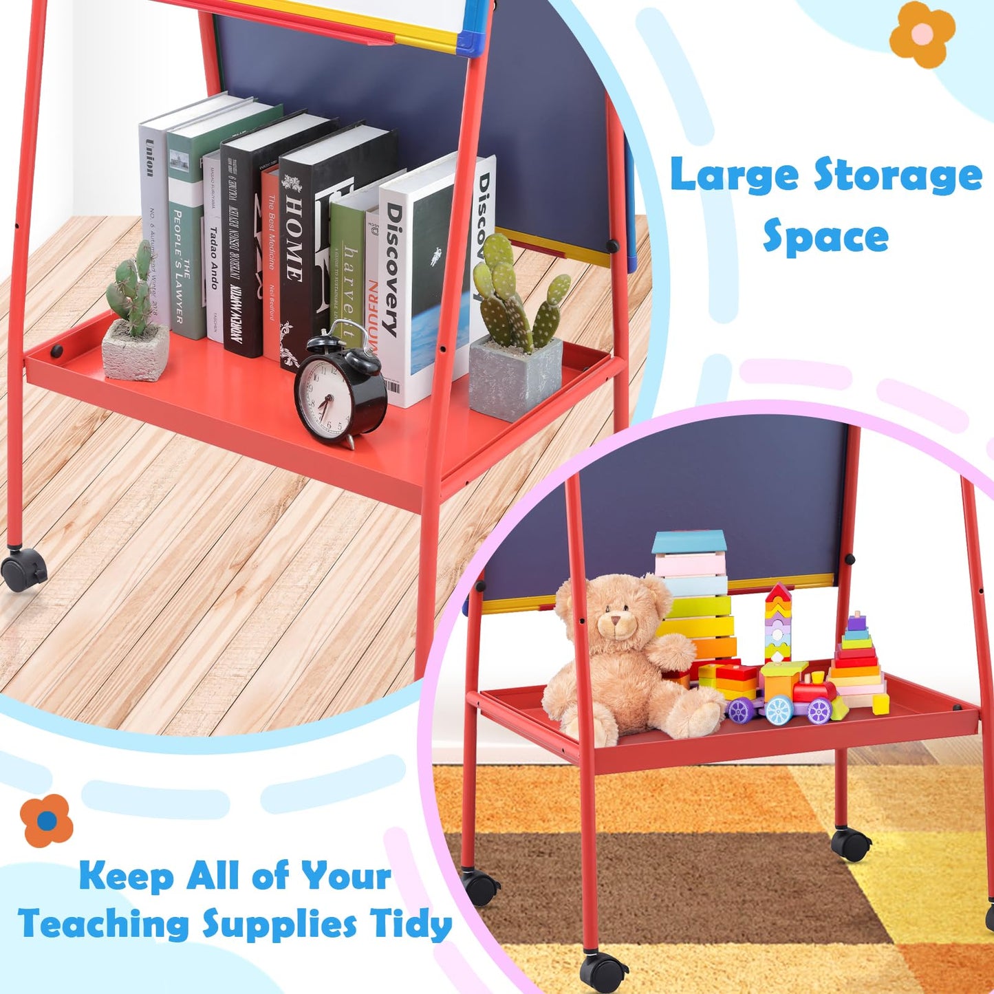 Mobile Dry Erase Board with Stand - 64.4" H Double Sided Portable Rolling Whiteboard Kids Easel for Classroom,Height Adjustable Magnetic White Board on Wheels for Home,School,36x24 inches