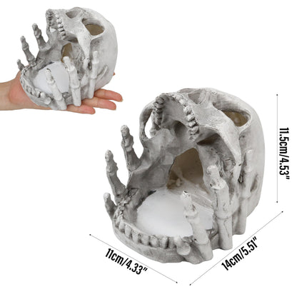 Resin Skull Shaped Jewelry Holder for Ring & Charm, Gothic Skull Decorative Storage for Earring Trinket, White Dark Aesthetic Halloween Decor, Shelf Display Gift for Bedroom, Living Room Home Office