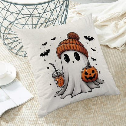 Halloween Pillow Covers 20 x 20 Inch, Burnt Orange Pumpkin Decor Throw Pillows for Home Couch Bed, Black Cream Cute Ghost Bat Fall Outdoor Decorative Pillowcase Linen Cushion Cover Set of 2
