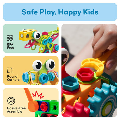PicassoTiles STEM Learning Toys 250 Piece Building Block Kids Construction Engineering Kit Toy Blocks Children Early Education Playset w/Free IdeaBook, Power Drill, Clickable Ratchet, Age 3+ PTN250