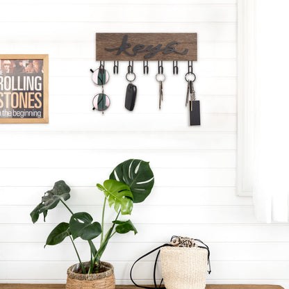 Mkono Key Holder for Wall Decorative with 7 Hooks, Wall Mounted Keys Hanger Organizer Rustic Wood Hanging Key Hooks Home Decor Farmhouse Entryway, Hallway, Office