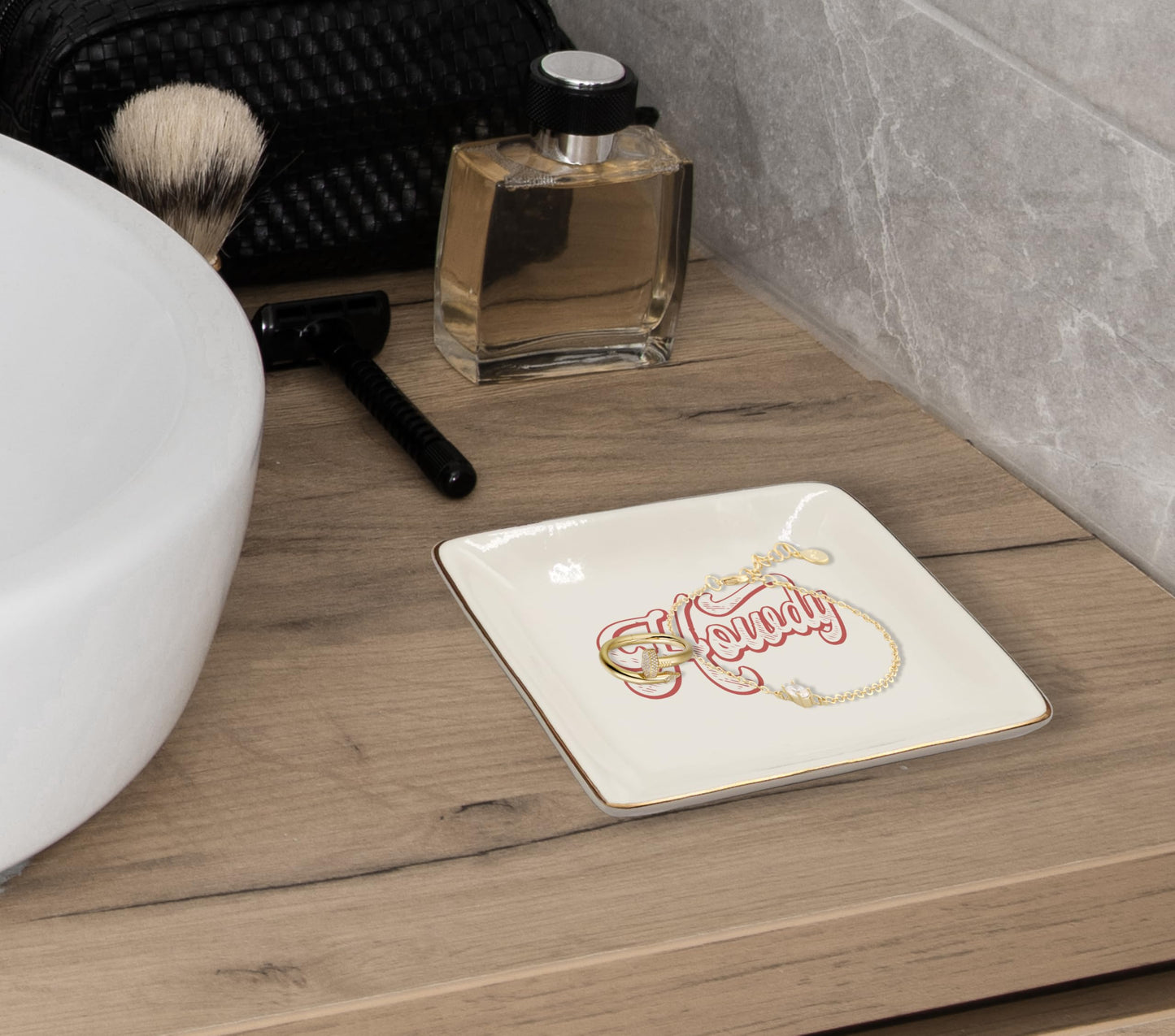 WODMIS Howdy Cowgirl Western Ceramic Jewelry Tray Dish, Red Cowgirls Jewelry Plate Dish, Preppy Howdy Sign Ceramic Ring Trinket Dish, Birthday Gift For Women Cowgirls Jewelry Trays