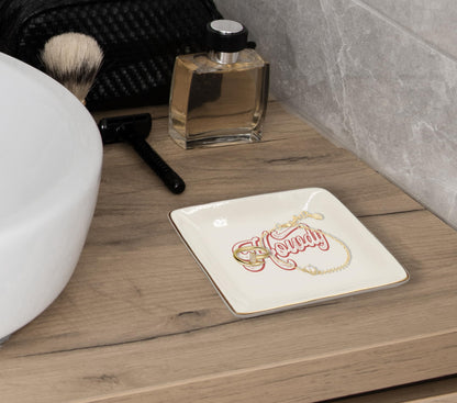 WODMIS Howdy Cowgirl Western Ceramic Jewelry Tray Dish, Red Cowgirls Jewelry Plate Dish, Preppy Howdy Sign Ceramic Ring Trinket Dish, Birthday Gift For Women Cowgirls Jewelry Trays