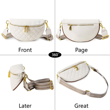 Beejirm Crossbody Fanny Packs for Women - Faux Leather Crossbody Bag with Chest Strap, Small Waist Pack & Belt Clip (Cream)