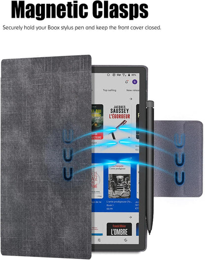 BOZHUORUI Case for 10.3" Boox Tab Ultra C Pro ePaper Tablet | with Sleep/Wake | Magnetic Adsorption | Pen Clasp Design | Thin & Light | PU Leather Smart Cover (Denim Gray)