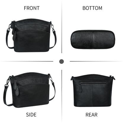 HESHE Crossbody Purses for Women Genuine Leather Purses and Handbags Designer Satchel Purse with Multi-Pockets Vintage Small Shoulder Bags Ladies Hobo Bag (Black)