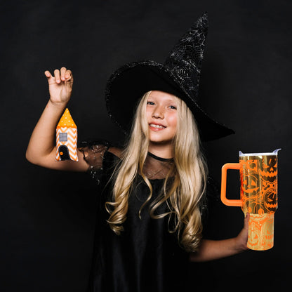sgqjdpmc 40 oz Halloween Laser Etching Tumbler with Handle Straw Lid Pumpkin Tumbler Gifts for Women Travel Coffee Cup