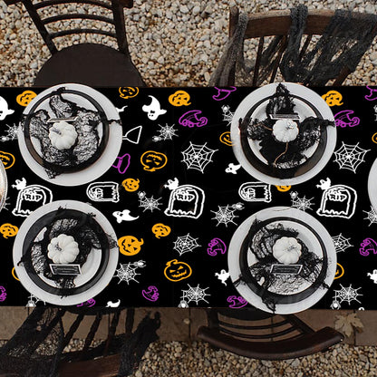 Ymsone 3 Pack Halloween Spider Web Tablecloths Plastic, 54 x 108 Inch Disposable Rectangle Table Cover for Halloween Party Decorations Indoor, Black Pumpkin Ghost Witch Table Cloth