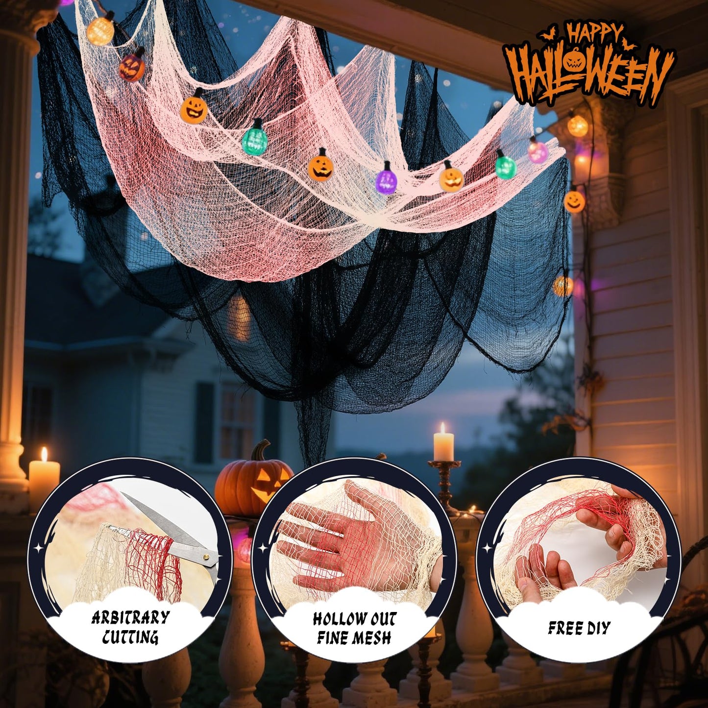 Yeomant 6Pcs Halloween Creepy Cloth 30×72inch, Scary Halloween Fabric Gauze, 2Pcs Blood 4Pcs Black Creepy Cloth for Yard, Doorway, Haunted House Party