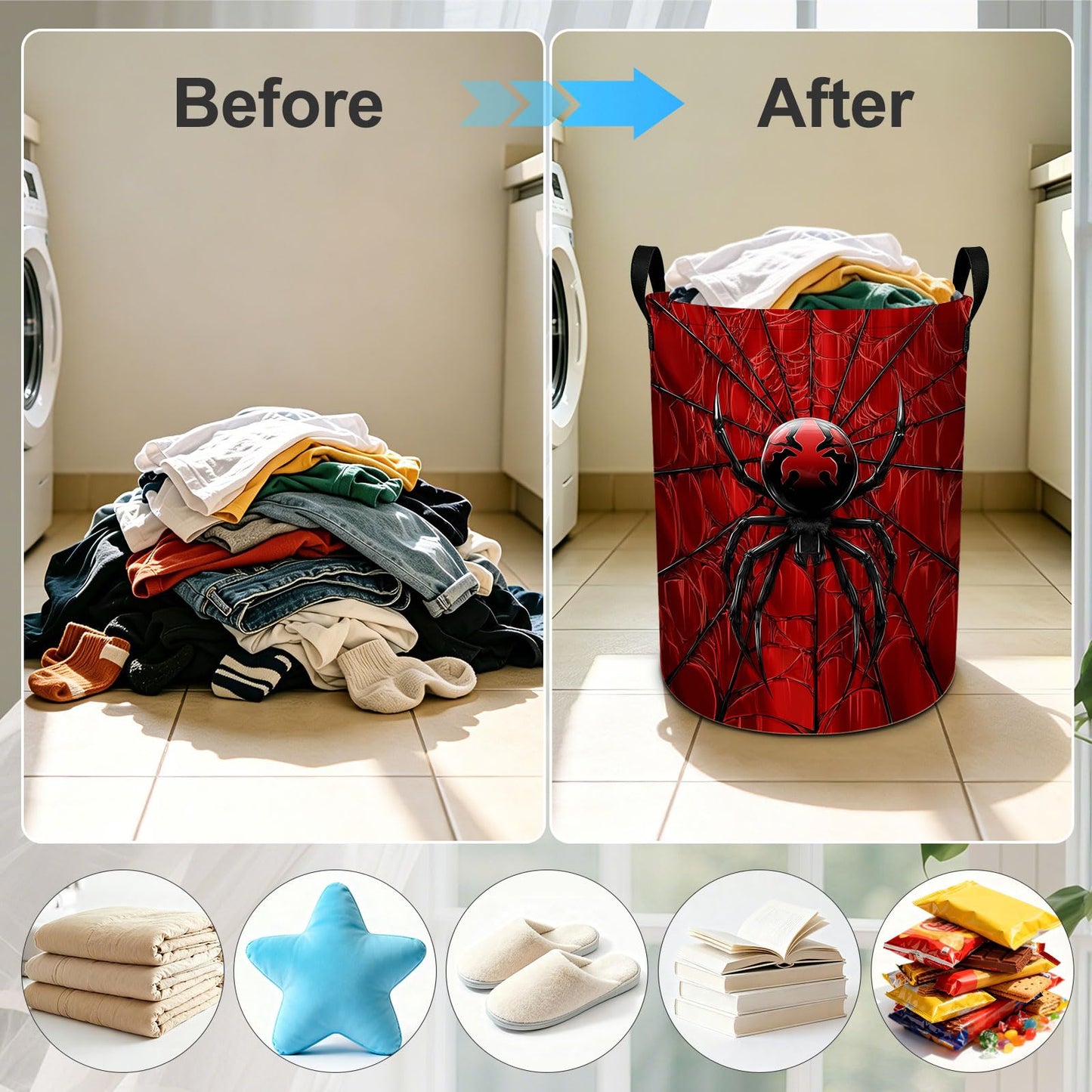 Halloween Laundry Basket Foldable Laundry Hamper With Handles Clothes Storage Bucket Organizer Laundry Bag For Bedroom Bathroom Laundry Storage 19.6 x 15.7