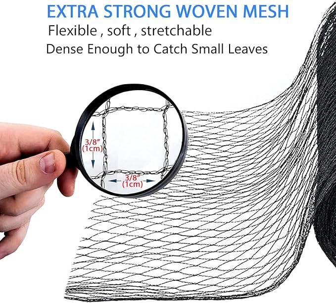 Koi Pond Netting Kit 20 x 30 FT, 3/8" Heavy Duty Woven Mesh Pond Net Cover for Leaves with 12 Stakes, HDPE Pool Netting Protecting Fish from Herons Birds Cats, Black