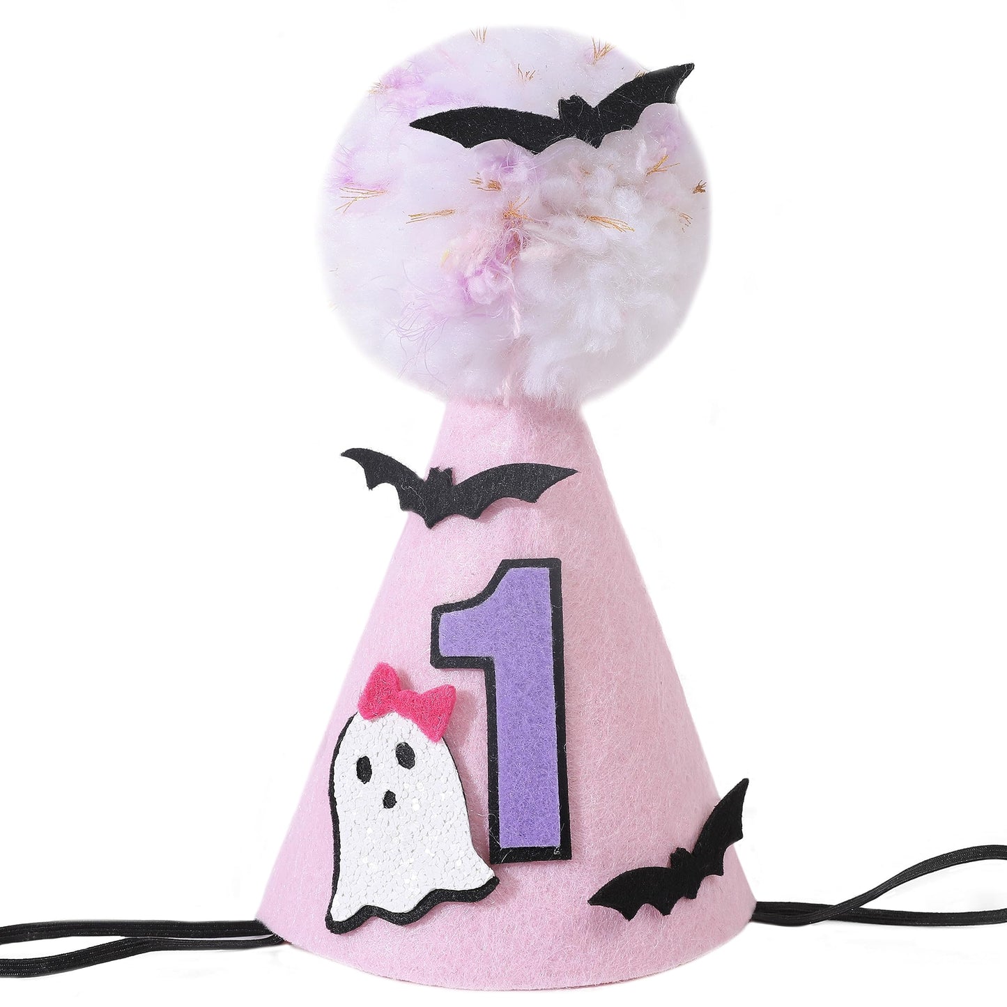 Agkvw Halloween Pink Ghost 1st Birthday Hat with Bats - Spooky One Birthday Crown, Cute Halloween 1st Bday Decoration for Girls, My FirstHalloween Bday Decor