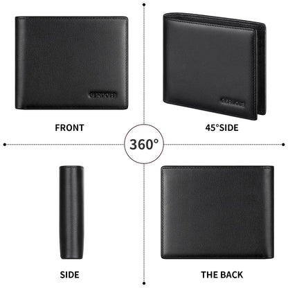 Leather Wallets for Men, Genuine Leather Mens Wallets Bifold Rfid Blocking with 2 ID Windows Bifold Top Flip, Extra Capacity Travel Wallet (Black)