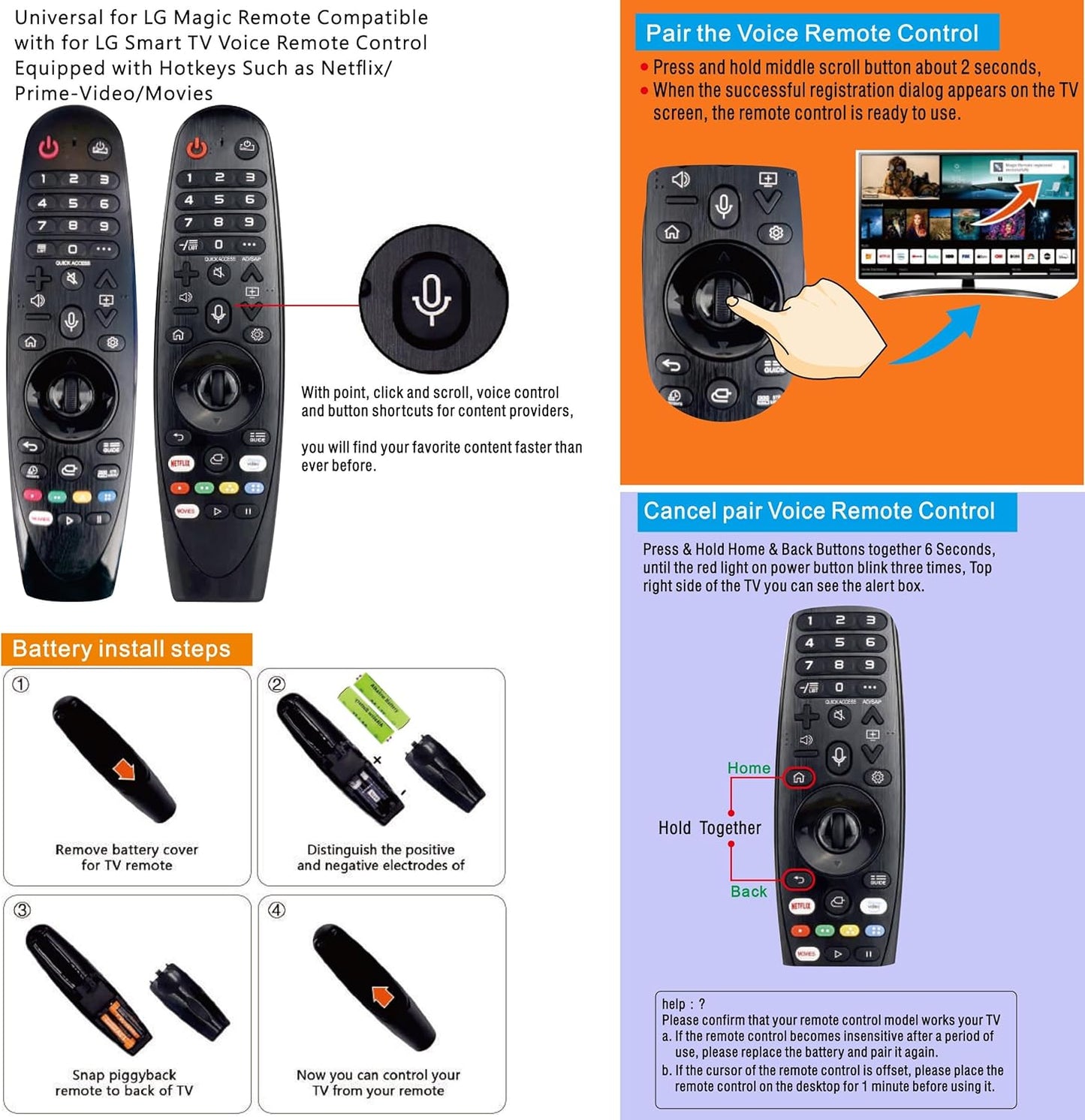 Magic Replacement for LG TV Remote with Voice and Pointer Function，AKB75855501 and MR20GA for LG Smart TV Remote（OLED/NANOCELL/ 4K UHD Models with Netflix and Prime Video Hot Keys,Google/Alexa