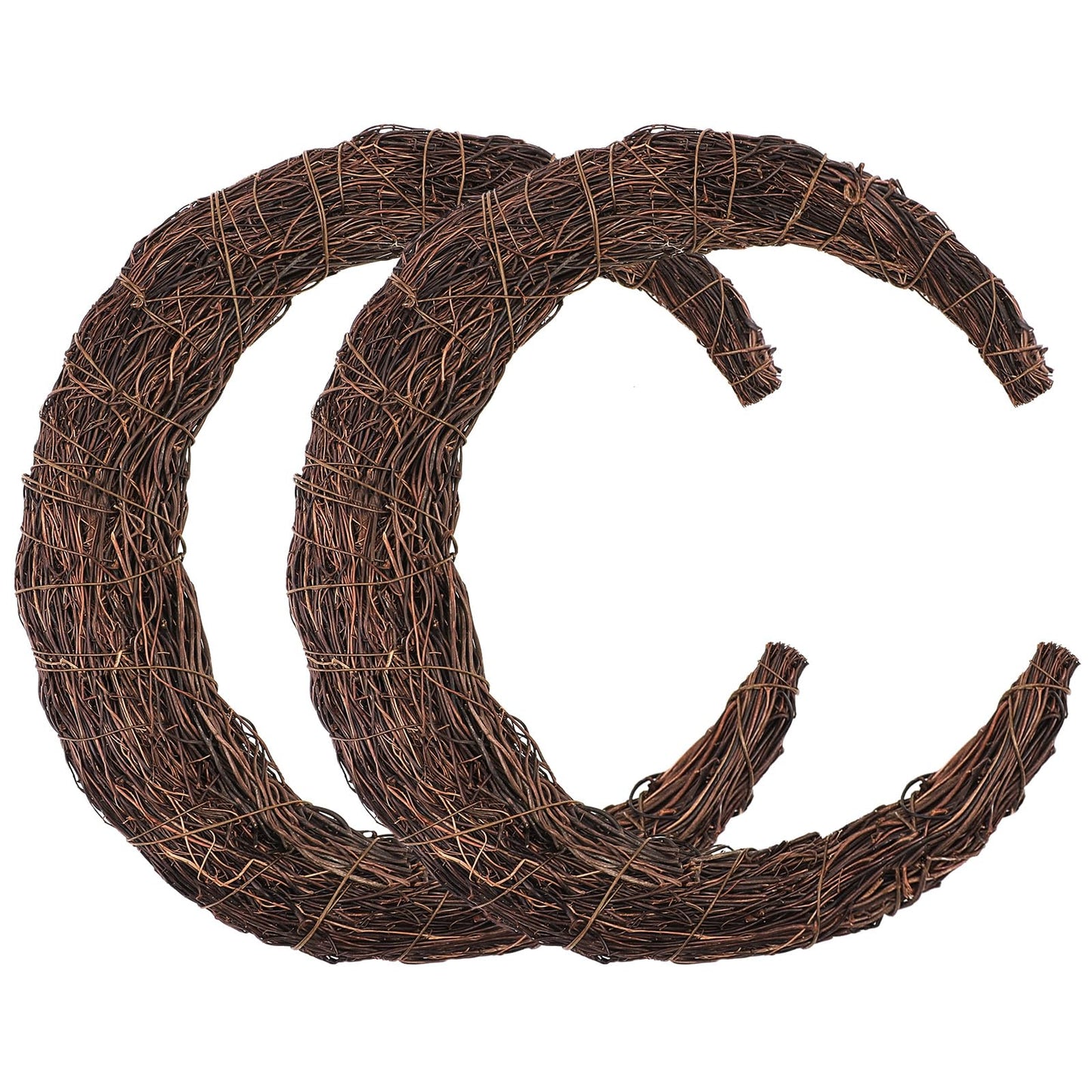 Temfmy Moon Wreath - 14 Inch Crescent Moon Natural Grapevine Wreaths Base - DIY Half Moon Shaped Wreath Making Supplies for Decor - 2 Pack