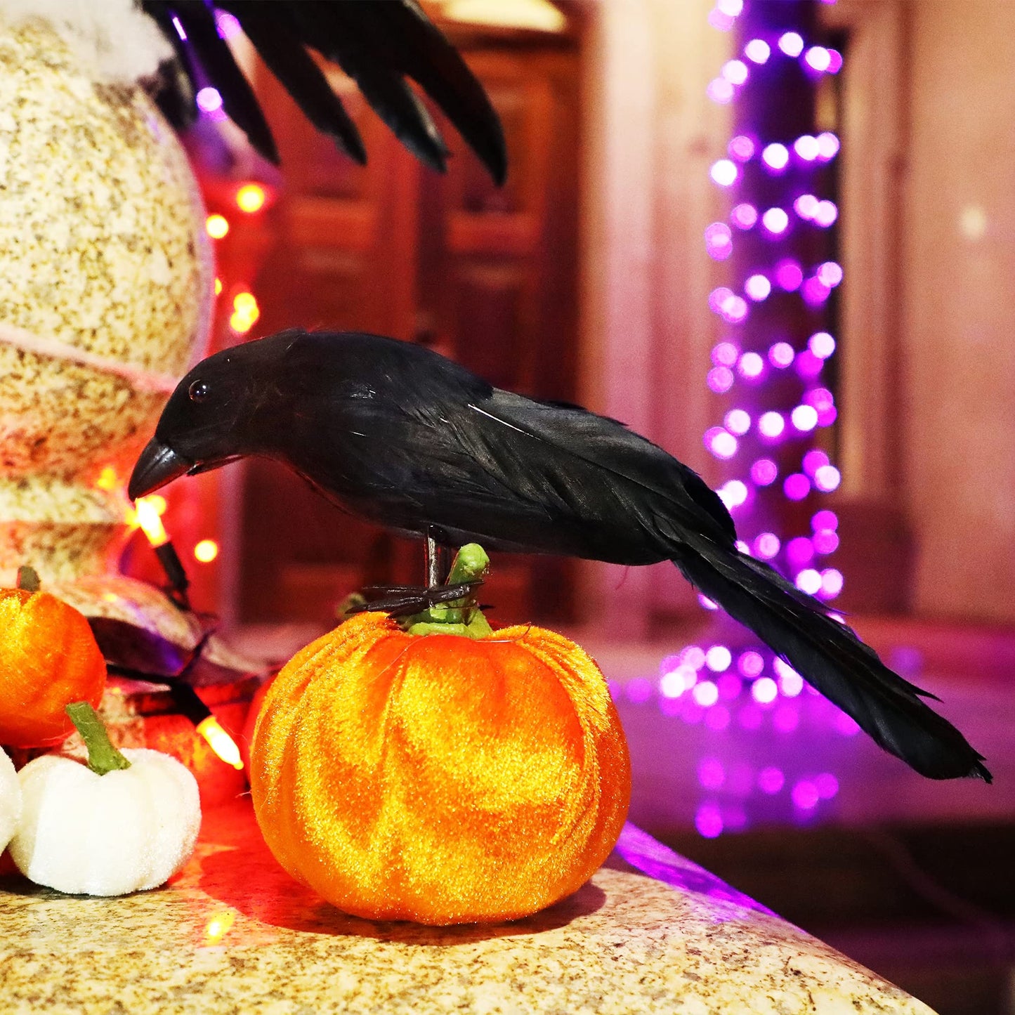 ATDAWN Halloween Birds, Black Feathered Crows, Realistic Looking Halloween Decoration Birds (3 Pack)