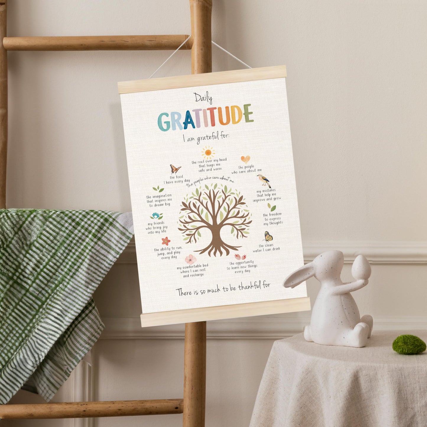 Koesus Daily Gratitude Mental Health Wall Art Poster Hanger Frame 12x16 Inch, Growth Mindset Positive Canvas Pictures Prints Framed Wall Decor for Classroom Therapy School Counselor Office