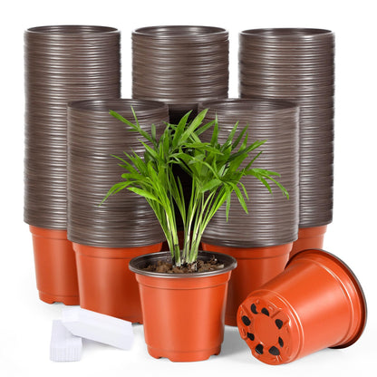 Hemikaki 300 Pack 4 Inch Plastic Nursery Pots for Plants, Small Seedling Pots Succulent Pots Flower Pots with Drainage Holes, Come with 300pcs Plant Labels
