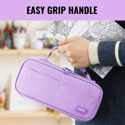 JOINPRO Large Capacity Pencil Case, 4 Compartment Pen Pouch Organizer with Double Zipper, Storage Bag for School, Office, Teen Girl Boy Men Women (Purple)