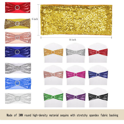 Dimatic 25 PCS Stretch Sequin Chair Sashes Chair Stretchy Spandex Bands for Wedding Reception Events Banquets Chairs Decoration (Navy)