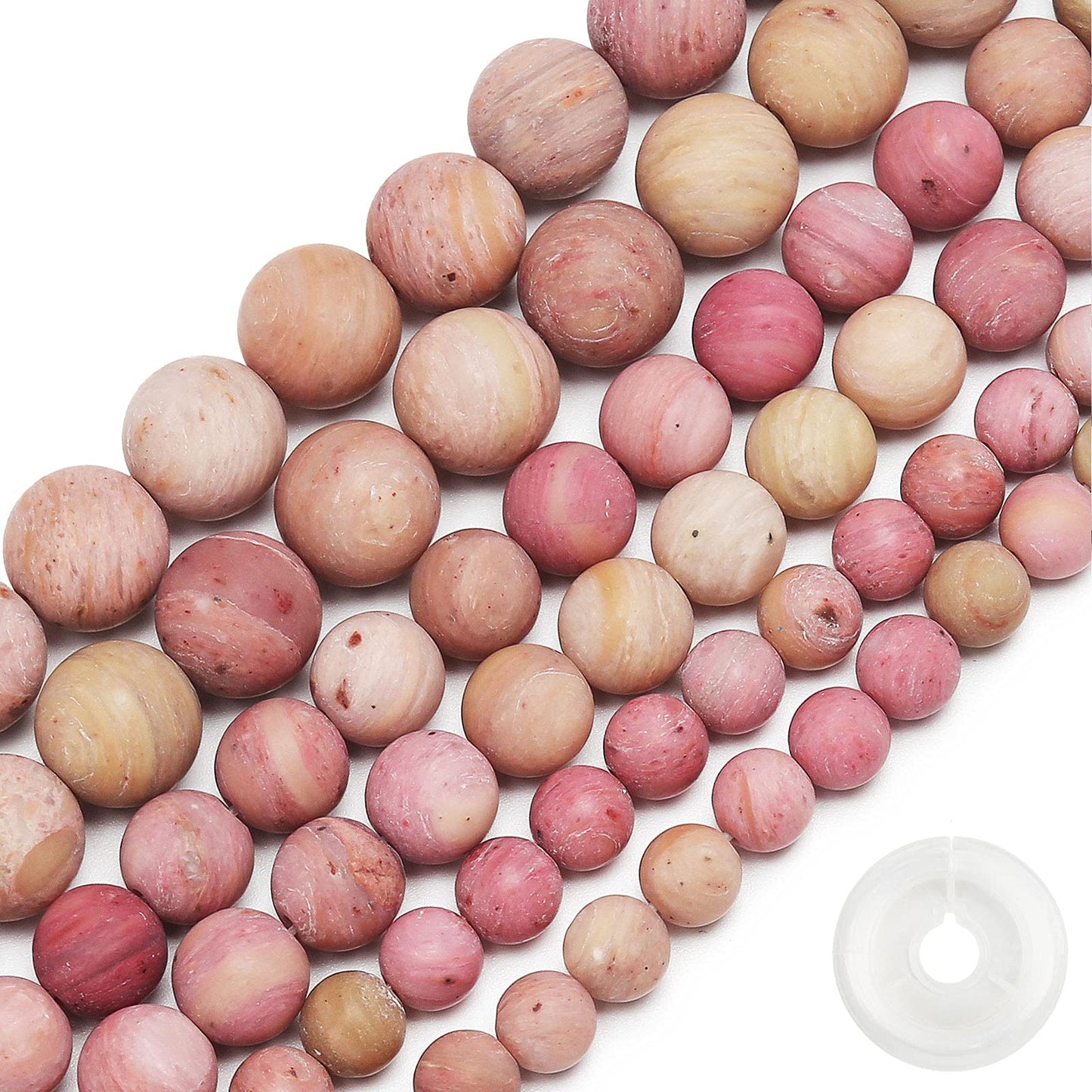Natural Matte Rhodochrosite Beads, 6MM Round Frosted Unpolished Loose Gemstone Beads for Bracelet Necklace Jewelry Making, Energy Stone Healing Power with Stretch Beading Cord
