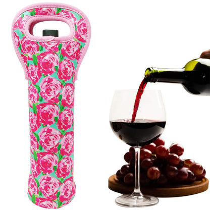 allydrew Insulated Neoprene Wine Tote, One Bottle, Pink Roses