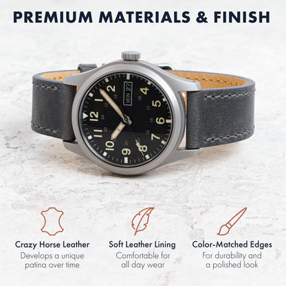 Benchmark Leather Watch Band - Crazy Horse Leather Watch Straps for Men & Women - Quick Release Spring Bars - Choice of Color - 18mm, 20mm, or 22mm Widths (20mm, Grey)