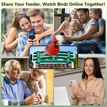 Smart Bird Feeder with Camera, AI Bird Species Identification Solar Powered Panel, 2.5k HD Video Bird House with Camera for Outside Garden, Ideal Gifts for Lover,Valentine's Day, Green