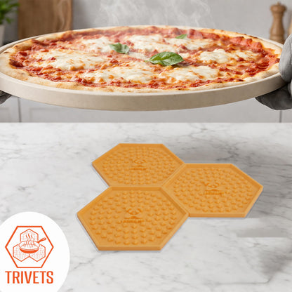 Silicone Coasters for Drinks – 3 Pack Large Yellow Coaster Set with Holder & Cleaning Brush, Heat Resistant Trivet Coasters, Non-Slip, Jar Opener, Hot Pad – PandaXGear (3 Pack - Yellow)