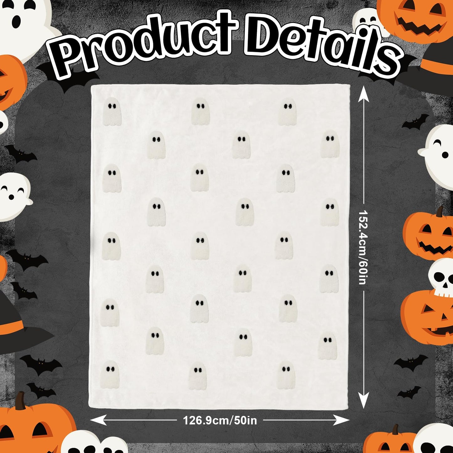 JarThenaAMCS Halloween White Ghost Throw Blanket Chenille Soft Blankets for Home Bedroom Living Room Sofa Couch Outdoor Travel, 50 x 60 Inch