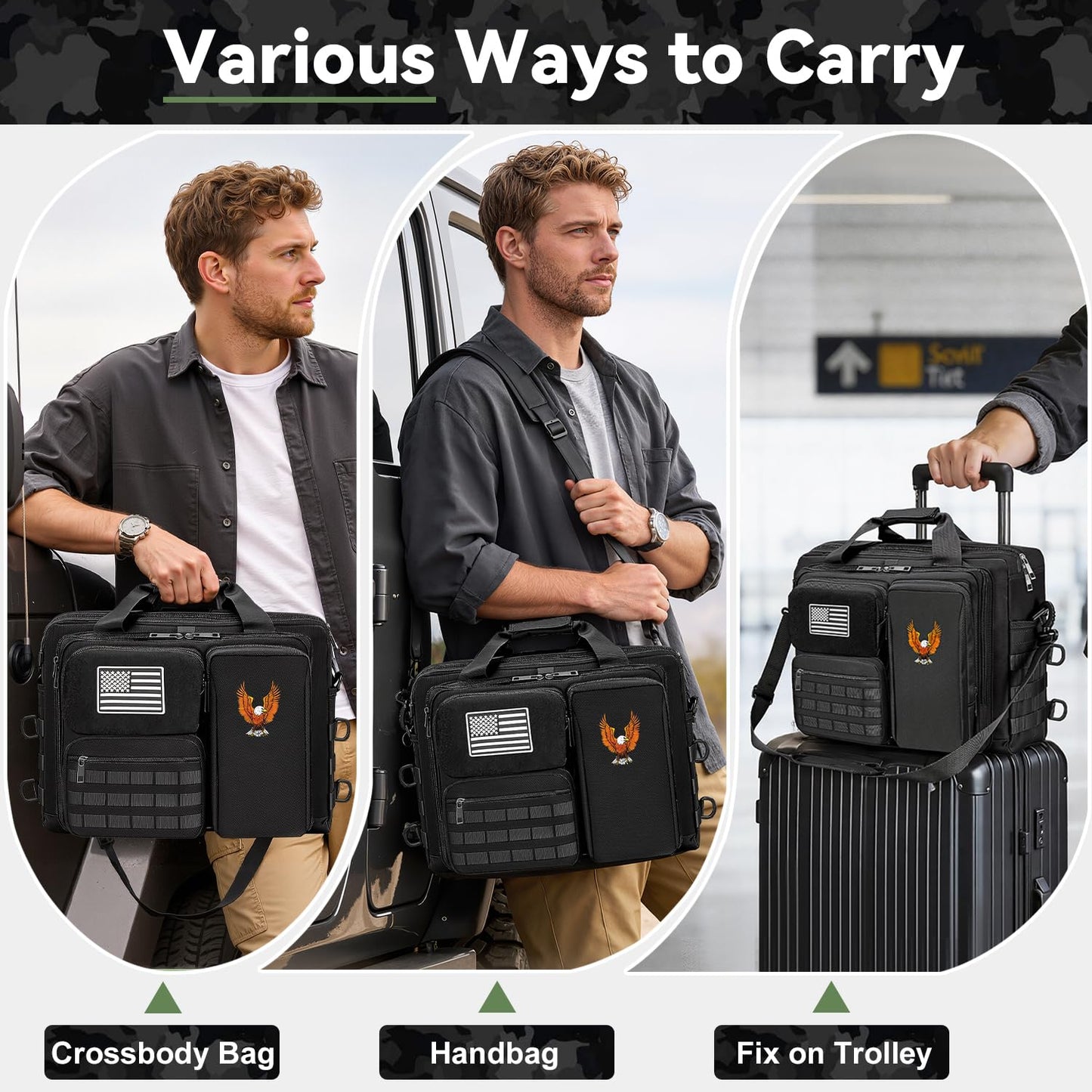 BYIECLD Tactical Laptop Bag for Men, 14 Inch & 18 Inch Military Messenger Bag, 900D Nylon Water Resistant Computer Bag with Luggage Strap, Multipurpose Work Bag for Travel, Business, Campus