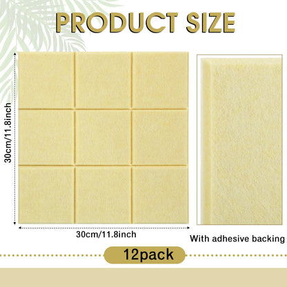 Honoson 12 Pack 48 x 36 Inches Large Cork Board Felt Wall Tiles with Safe Adhesive Large Decorative Vision Wall Board for Walls Home Office (Light Yellow)