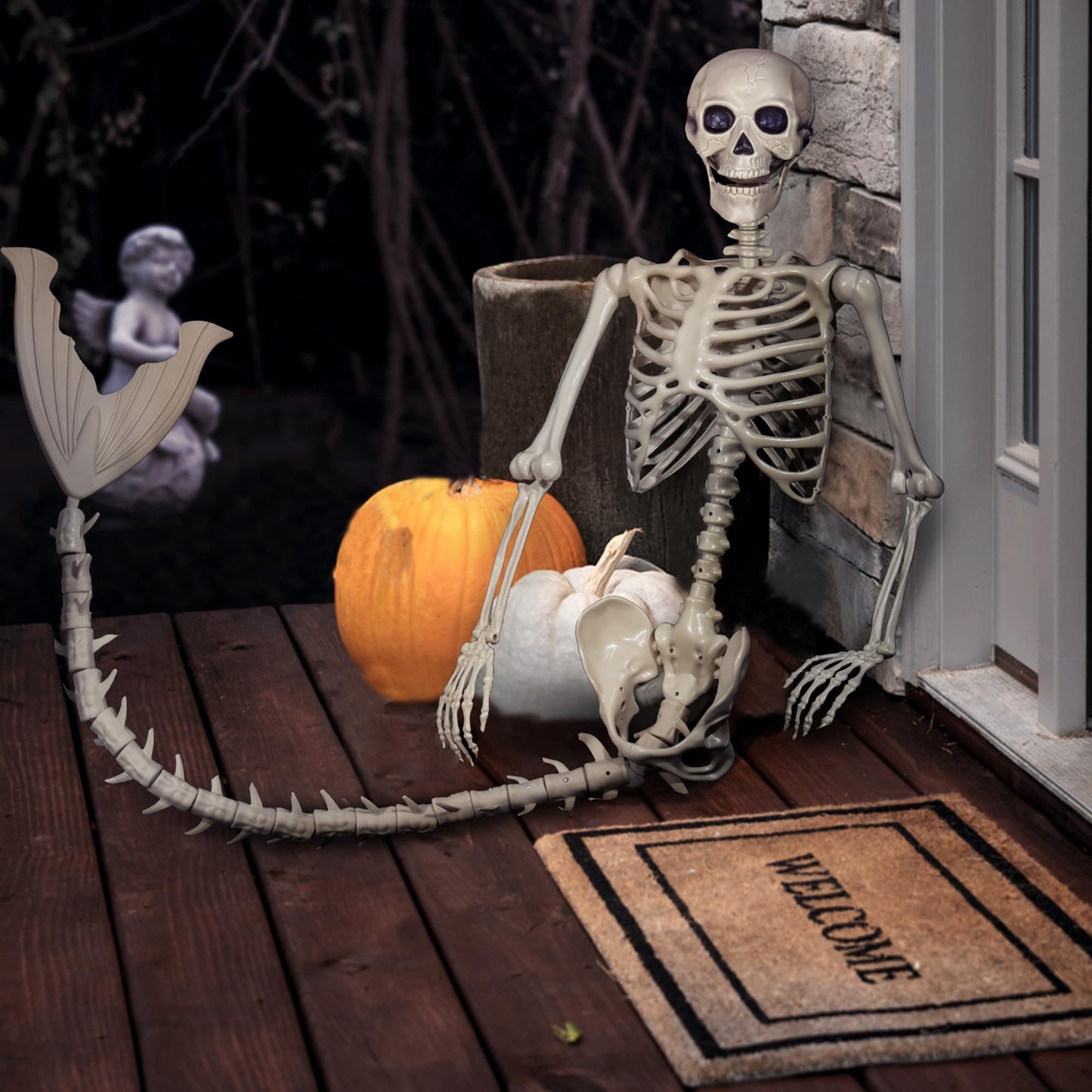 BEABOO 84Inches/7Ft Mermaid Halloween Life Size Skeleton Pose-N-Stay Posable Movable Joints Hanging for Halloween Decoration Decor Spooky Scene Party Favors