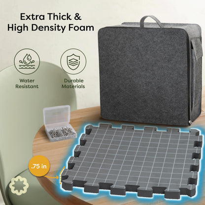 Unordinary Granny Crochet Blocking Board Set – 9 Extra Thick Interlocking Mats with Grid, 150 T-Pins, Felt Storage Bag and Cotton Pouch – Blocking Board for Knitting, Crochet & Other Craft Projects