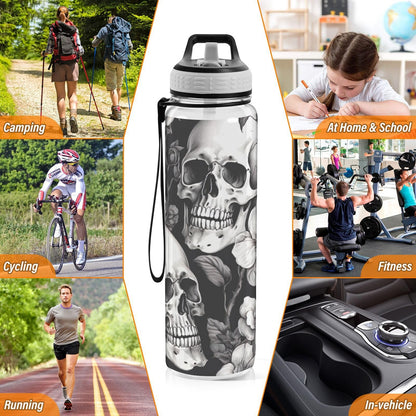 GOODOLD White Skull 32 oz Water Bottle - Clear Tritan, BPA-Free, LeakProof with Carry Strap for Sports, Gym & Outdoor Activities