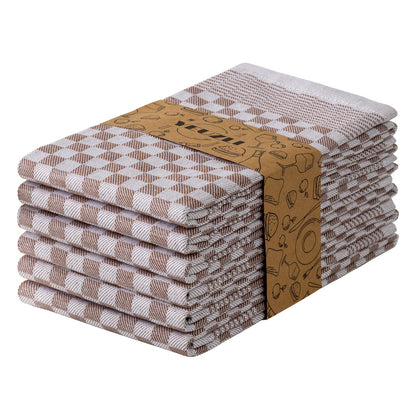 YEUZLI 6-Pack Cotton Kitchen Towels - 18 x 27.5 Inch Large Dish Cloths - Checkerboard Design Flat Weave Tea Towels - Highly Absorbent, Lint Free, Non-Shrink & Durable Commercial Grade