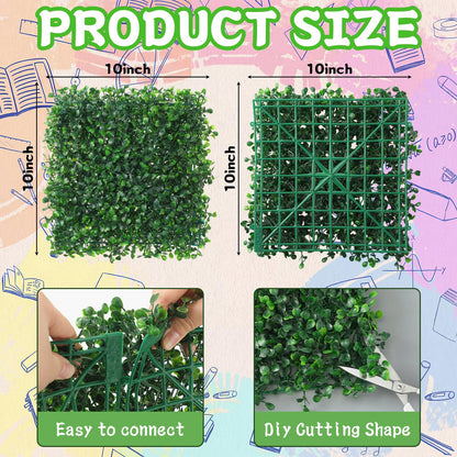 Vivasself 12pcs Artificial Grass Wall Panels for Classroom 10'' x 10'' Boxwood Green Panels Grass Wall Backdrop Faux Garden Greenery Patch UV Protected Back to School Blackboard Decor Indoor Outdoor