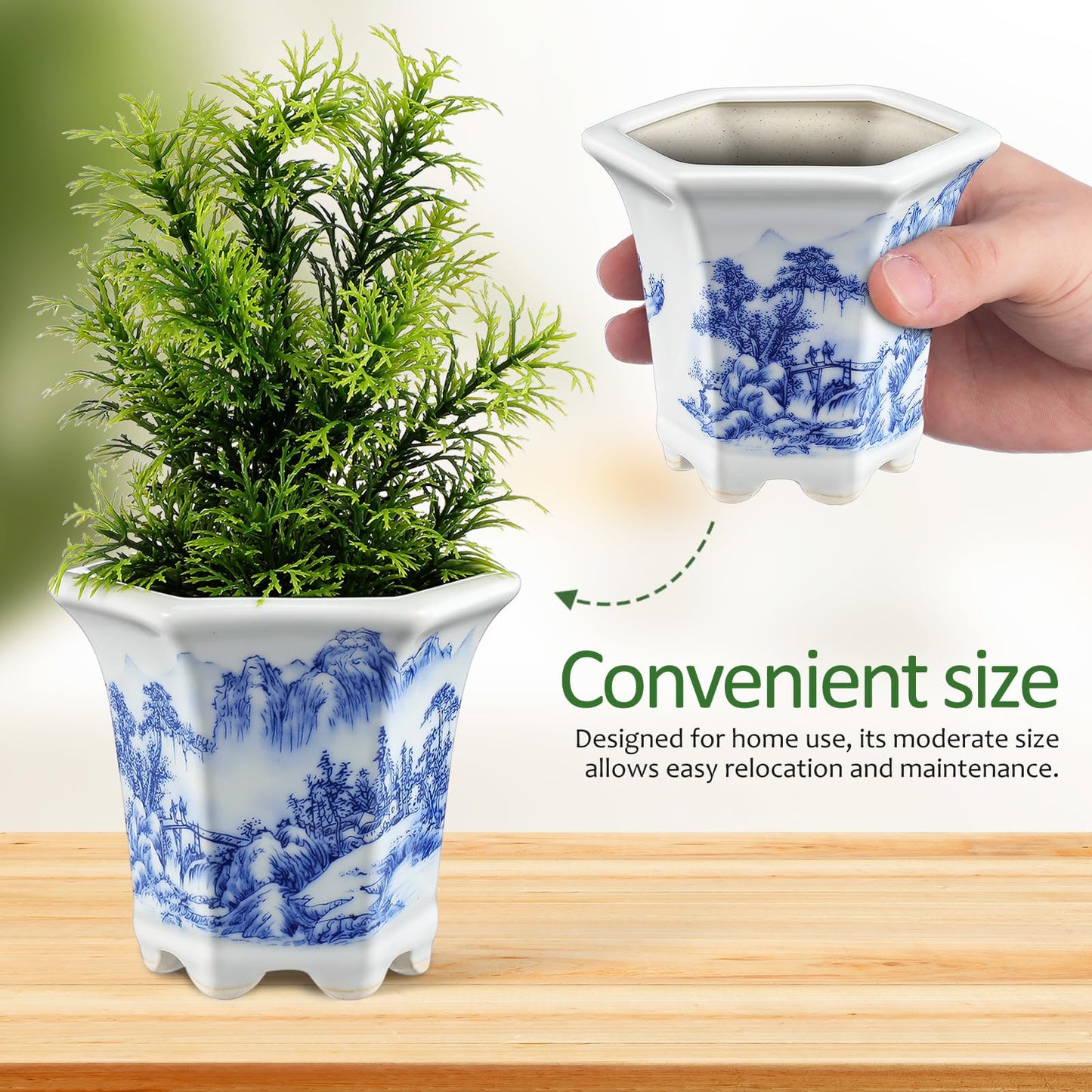 VOSAREA 3.54In Blue and White Planter Pot, Chinoiserie Ceramic Blue and White Pot for Indoor Plants, Succulent Ceramic Planter Desk Home Decor