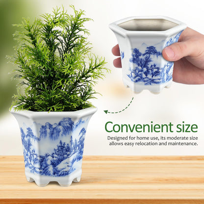 VOSAREA 3.54In Blue and White Planter Pot, Chinoiserie Ceramic Blue and White Pot for Indoor Plants, Succulent Ceramic Planter Desk Home Decor