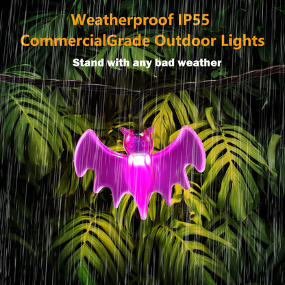HAYATA Halloween String Lights - 70 LED 29.5Ft Pumkin & Bat Light with 30v Plug in - Extendable 8 Modes Fairy Timer Function Lighting Outdoor Garden Yard Home Halloween Party..