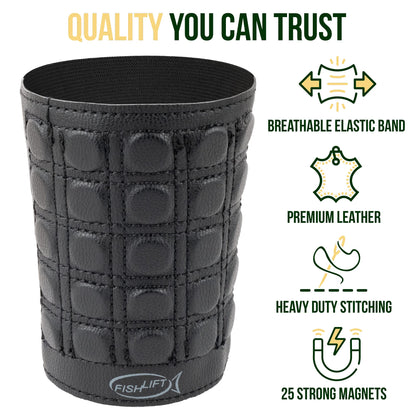 The Fishlift Magnetic Armband- Toolbelt for Your Arm with 25 Powerful Magnets, Stretchable Fabric and Real Leather - Hold Screws, Bits, and Nails.
