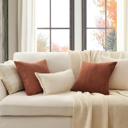 Topfinel Decorative Terracotta Throw Pillow Covers Cushion Cases, Set of 4 Soft Velvet Modern Double-Sided Designs, Rustic Fall Home Decor, Pillow Inserts Not Included 22x22 inch