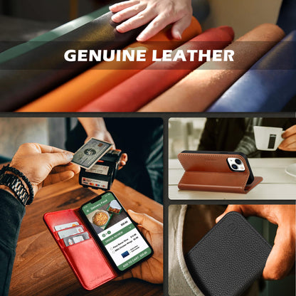 SHIELDON Wallet Case for iPhone 13 5G, Genuine Leather Folio Case Magnetic Shock Absorbing Cover RFID Blocking Credit Card Holder Kickstand Compatible with iPhone 13 6.1" 2021 - Retro Brown